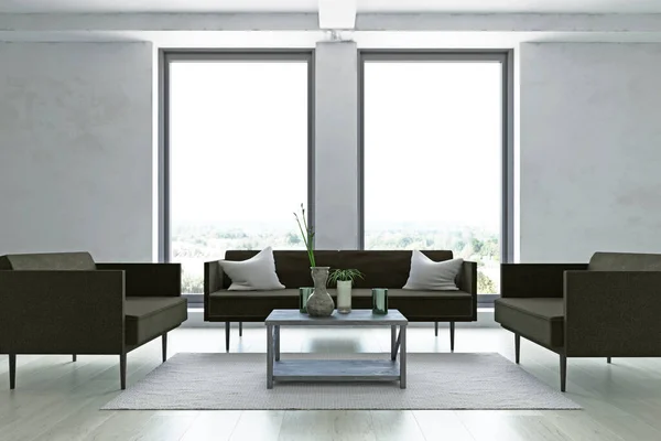 Studio Apartment Interior Minimalistic Room Decor Elegant Sofa Armchair Wooden — 스톡 사진
