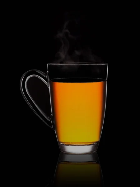 Heißer aromatisierter Tee in einem Glas auf schwarzem Hintergrund — Stockfoto