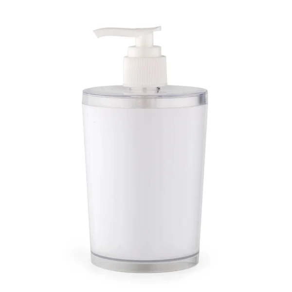 Dispensador de jabón de mano de plástico sobre fondo blanco . — Foto de Stock