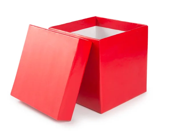 Abrir caixa de presente vermelho no fundo branco — Fotografia de Stock