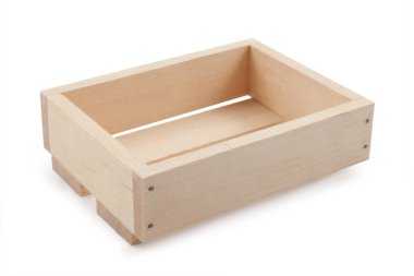 Boş tahta kutu beyaz arkaplanda izole edildi