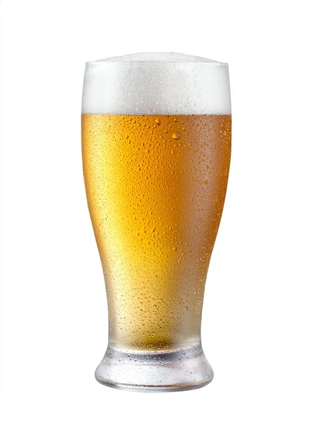 Glass of beer with cap isolated on white background — Stock Photo, Image