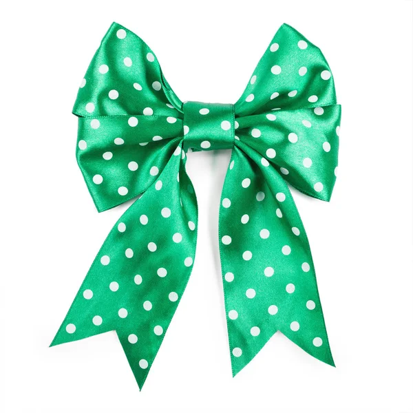 Green Bow White Polka Dots Isolated White Background — Stock Photo, Image