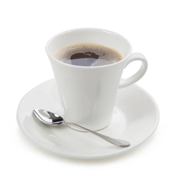 Porzellantasse Mit Frischem Kaffee Isoliert Auf Weißem Hintergrund — Stockfoto