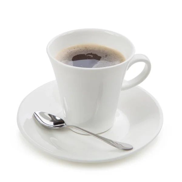 Copo Porcelana Com Café Fresco Isolado Fundo Branco — Fotografia de Stock