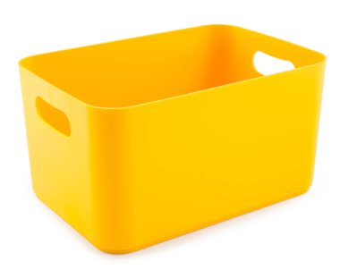 Beyaz arka plan üzerinde izole sarı plastik konteyner
