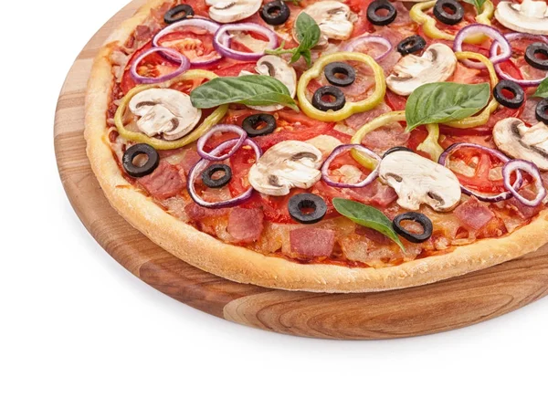 Deliziosa Pizza Italiana Con Funghi Prosciutto Isolato — Foto Stock