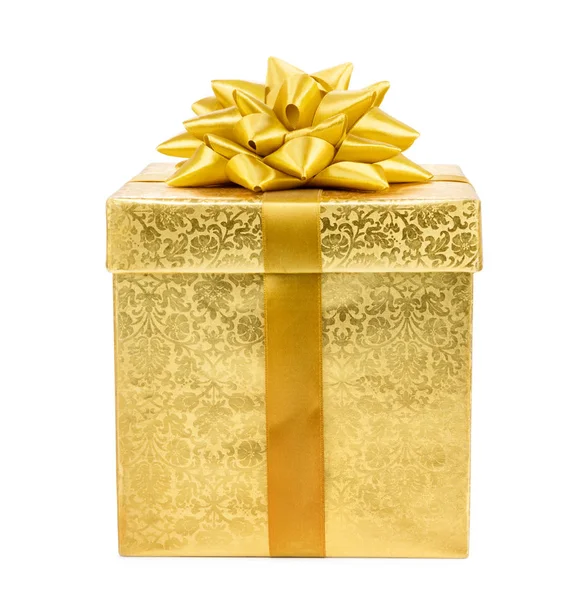 Golden Gift Box Isolated White Background — Stock Photo, Image