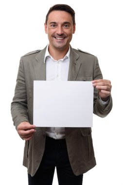 İş adamı tutun ve boş reklam kurulu göster