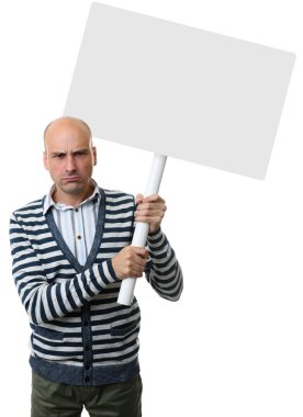 angry guy with blank placard on a stick. clipart