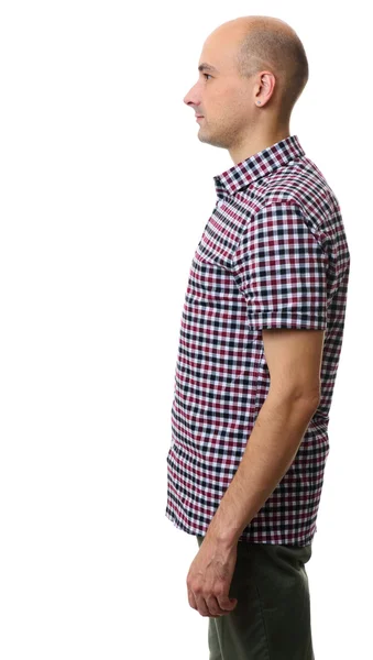 Profiel portret van kale man dragen plaid shirt — Stockfoto