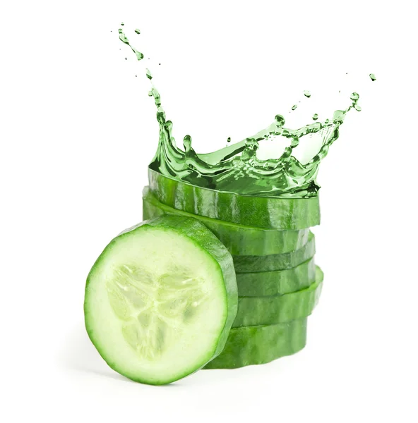 Fresh cucumber slices with water splash. — Stock Photo, Image