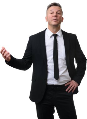 Orta yaşlı işadamı el hareketi