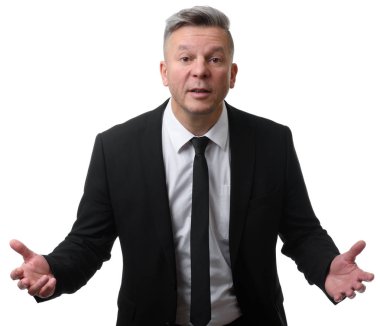 Orta yaşlı işadamı el hareketi