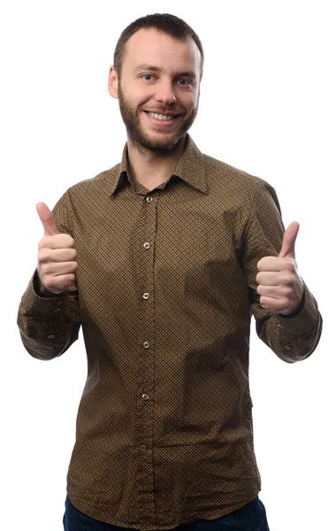 Jeune homme hipster avec le pouce levé — Photo