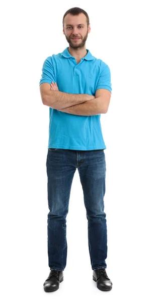 Full length portrait of casual guy with arms crossed — Stock Photo, Image