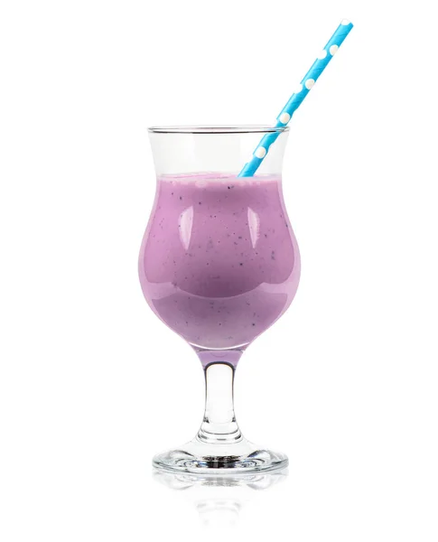 Blueberry Smoothie egy pohárba, szalma — Stock Fotó