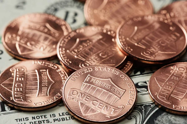 Macro de monedas de un centavo —  Fotos de Stock