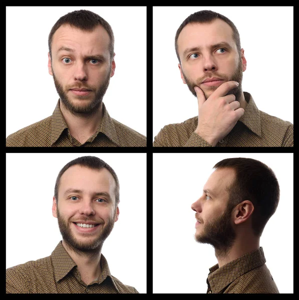 Портрет бородатого хлопця на білому тлі — стокове фото