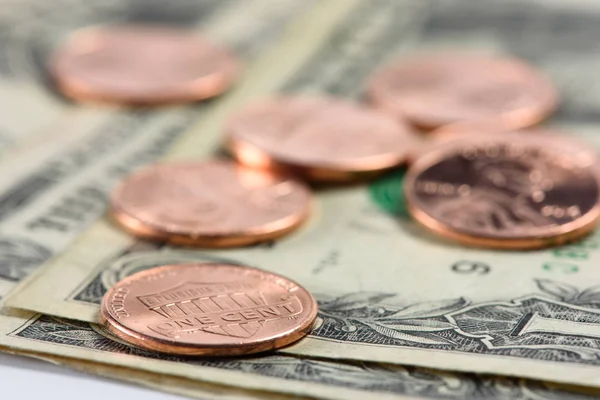 Monety 1 cent na walutę dolara amerykańskiego — Zdjęcie stockowe