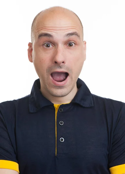 Shocked funny Bald dude — Stock Photo, Image