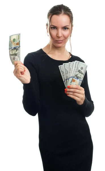 Beautiful young woman holding money — Stock Photo, Image