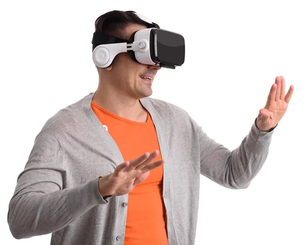 Man with virtual reality headset or 3d glasses — Stock Photo, Image