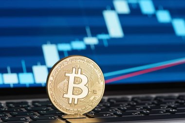 Altın Bitcoin sikke üzerinde dizüstü klavye