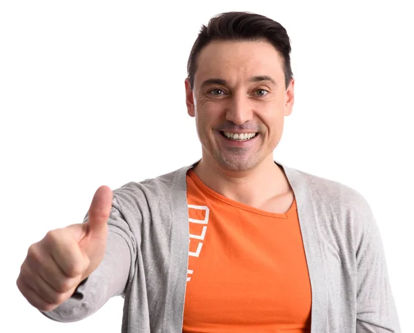 Man with thumbs up on white background — Stock Photo, Image