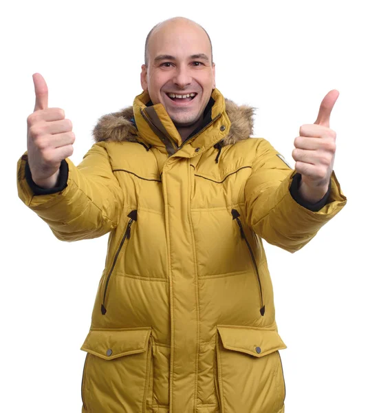 Guy wearing a yellow winter jacket — Stock Photo, Image