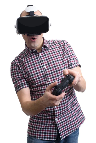 Człowiek w wirtualnej rzeczywistości zestaw słuchawkowy — Zdjęcie stockowe