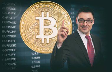 İş fikir kavramı. Para birimi döviz kuru. Bitcoin.