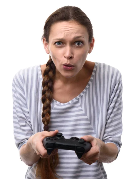 Pretty girl playing computer game — Stock Photo, Image