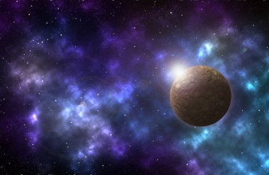 Gezegenlerin, yıldızların ve galaksilerin olduğu evren sahnesi