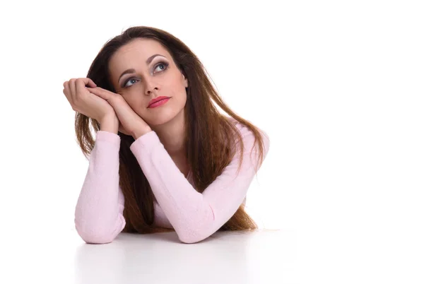 Woman daydreaming. Thinking pretty girl. Stock Photo