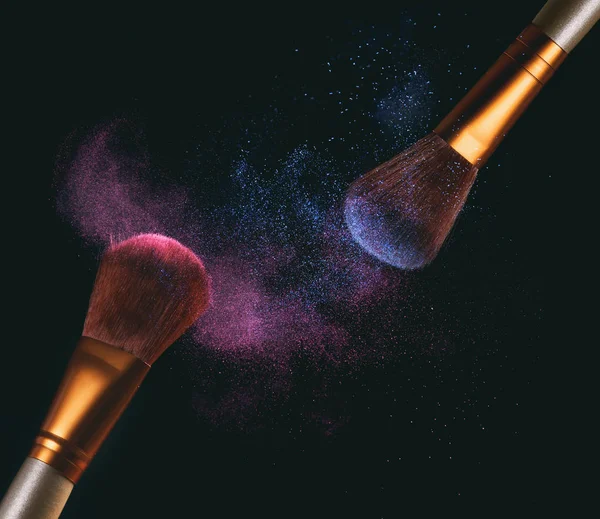 Soft cosmetics brushes and face powder — Stock Photo, Image