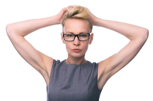 Söt mitten av ålder affärskvinna med glasögon — Stockfoto