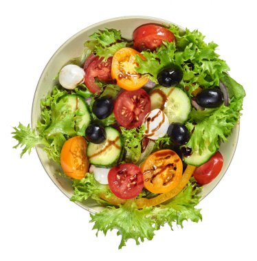 Taze salata, domates ve mozzarella.