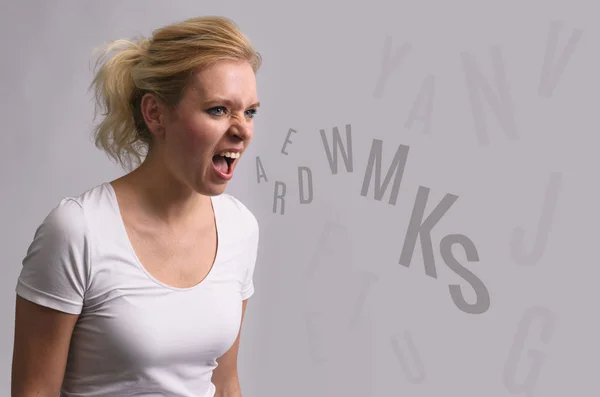 Angry blonde woman screaming. — Stock Photo, Image