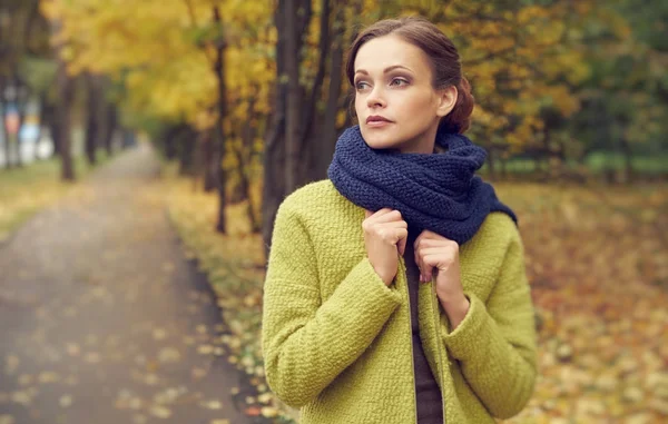 Bella donna nel parco autunnale — Foto Stock