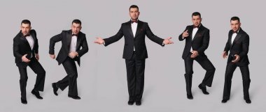 yakışıklı bir adam siyah smokin içinde