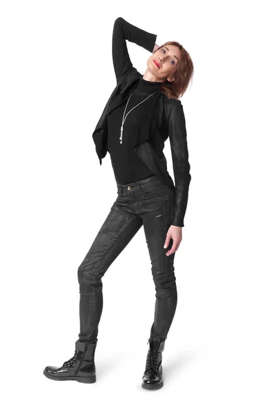 Full length of middle aged woman in leather clothes Stock Photo