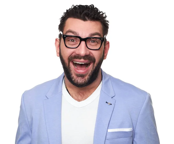 Joven barbudo feliz con gafas. Aislado — Foto de Stock