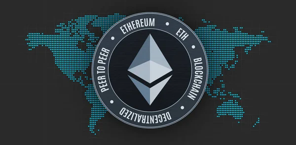 Moeda de Ethereum sobre mapa do mundo — Fotografia de Stock