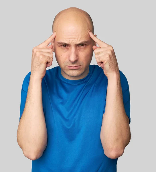 Stressed bald man serious thinking — Stock Photo, Image