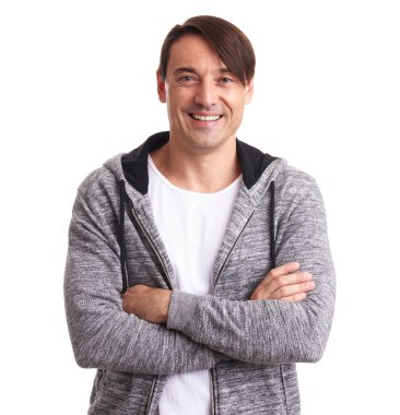 spor ceketli mutlu yakışıklı adamı