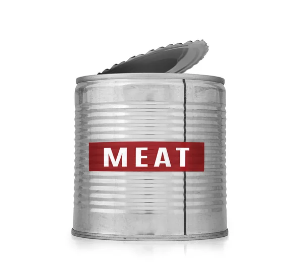 Vlees geconserveerd. blik geïsoleerd op wit — Stockfoto