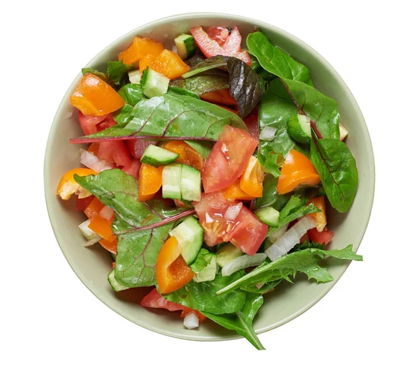 Plantaardige salade met tomaat en komkommer. Bovenaanzicht. — Stockfoto