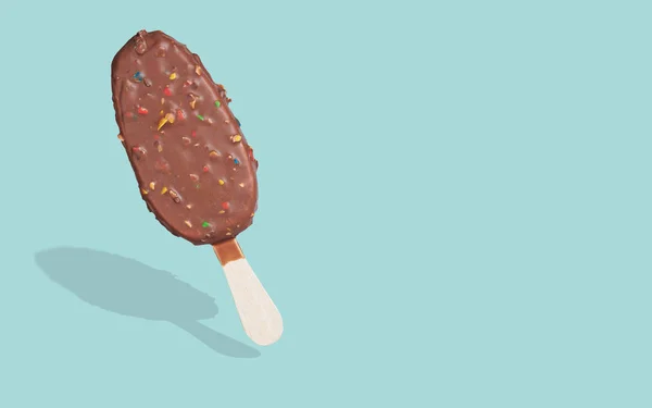 एक छड़ी पर चॉकलेट आइसक्रीम का टुकड़ा . — स्टॉक फ़ोटो, इमेज
