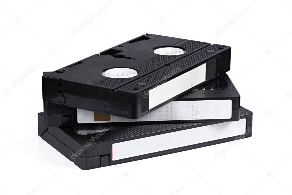 Old video tape cassette isolated on white background